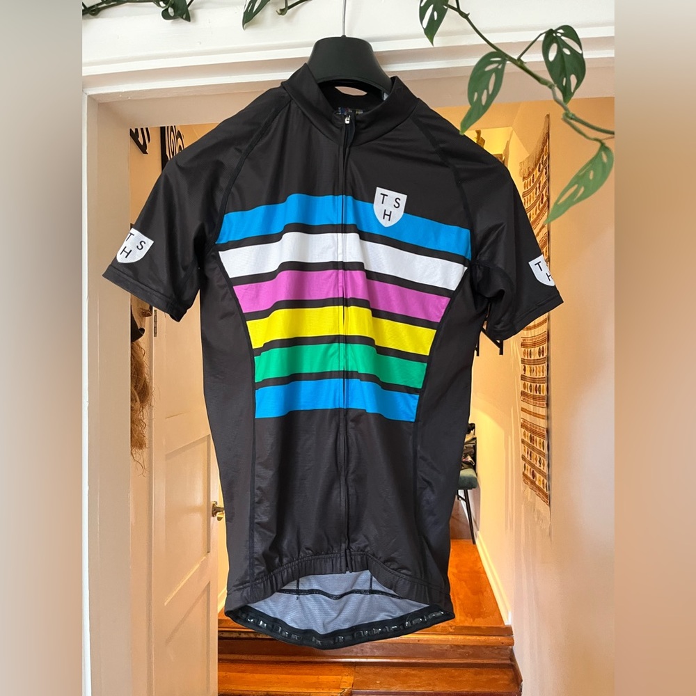 TSH Men's Black Cycling Jersey with Multicolor Stripes